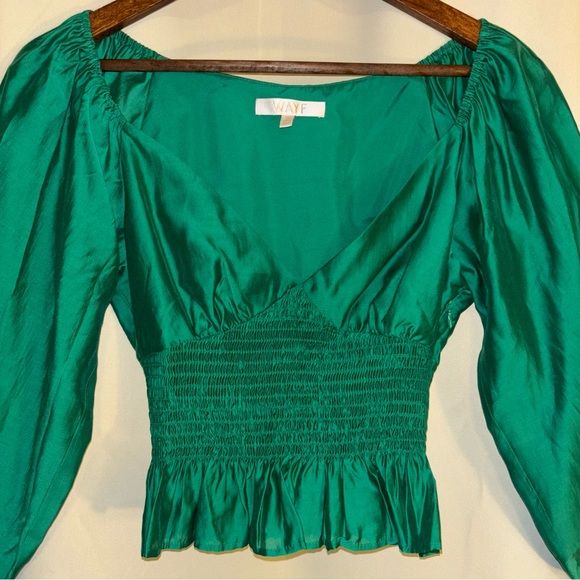 NWOT Wayf Heartbreaker Smocked Blouse in Pine Green - Picture 9 of 12